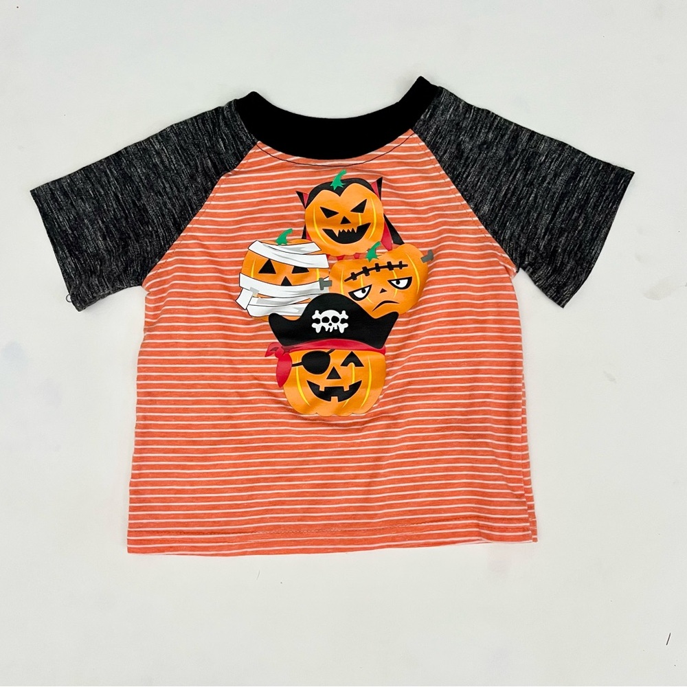 Kids size 2T Halloween pumpkin Jack o lateen pinstripe shirt